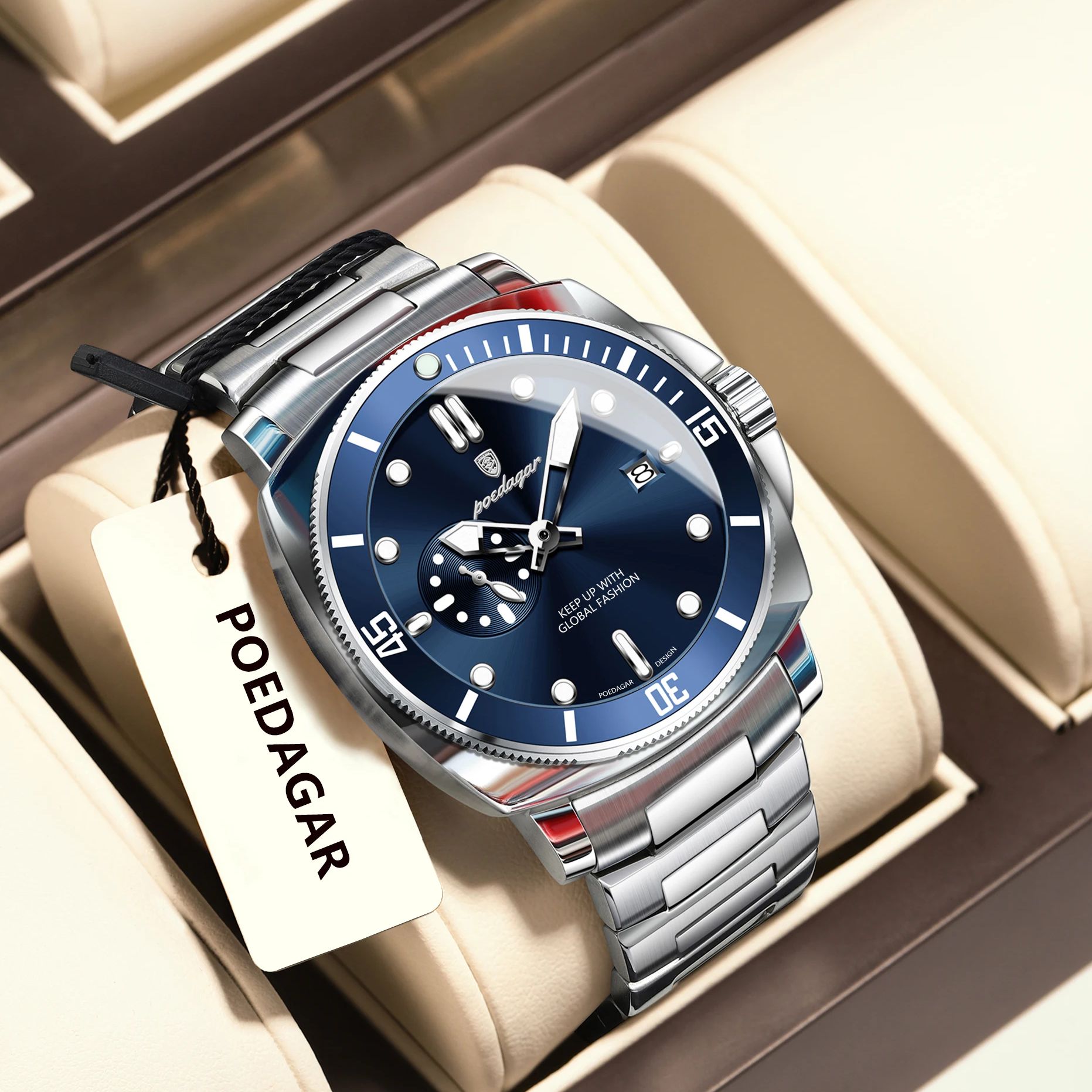 Luxury Watch Zone - POEDAGAR แฟชั่นหรูหรานาฬิกาสําหรับชายกันน้ําวันที่นาฬิกาผู้ชายสแตนเลสธุรกิจควอตซ์นาฬิกาข้อมือชาย