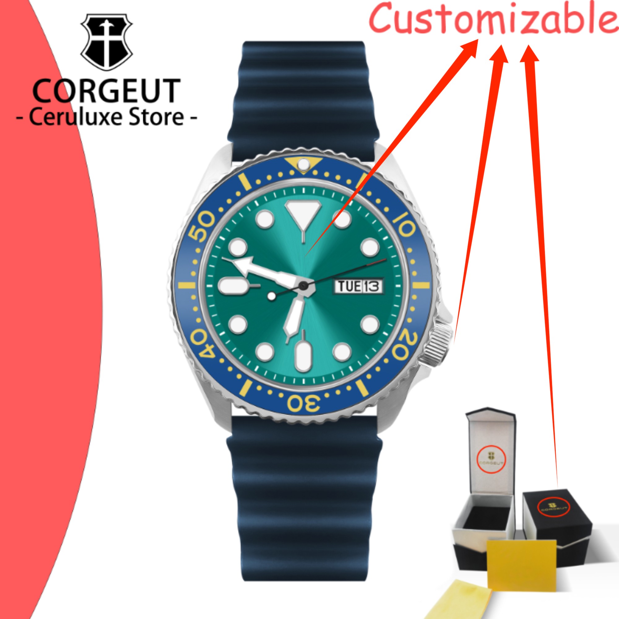 Luxury Watch Vintage - นาฬิกาดำน้ำวินเทจโลโก้แบบกำหนดเอง นาฬิกาผู้ชายระบบกลไก กันน้ำ 100 เมตร เรืองแสง