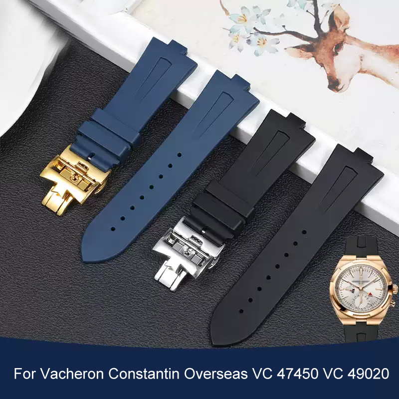 Luxury Watch Constantine - 25 มม.-8 มม.สายนาฬิกายางซิลิโคนสำหรับวาเชรอน คอนสแตนติน โอเวอร์ซีส์ VC