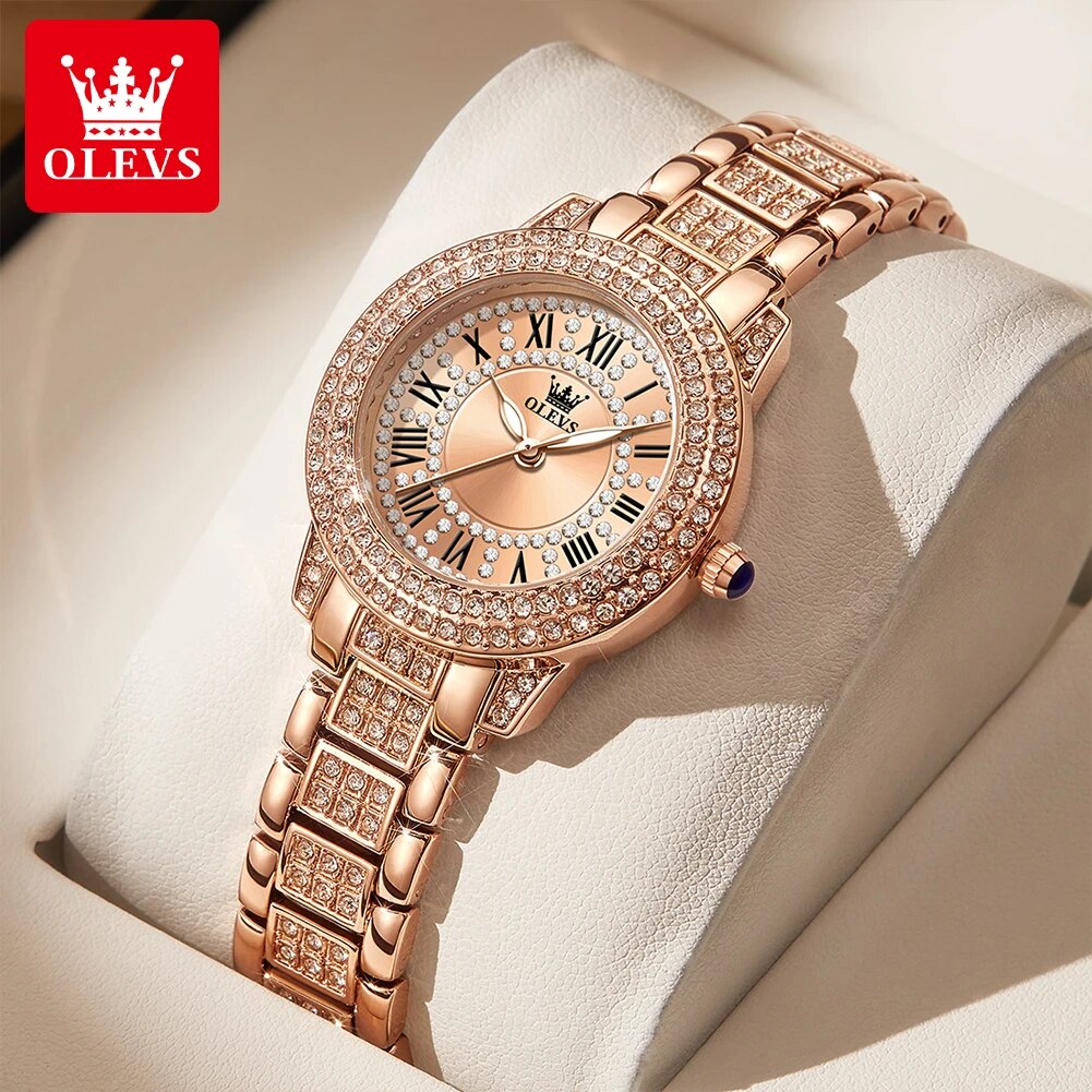 Luxury Watch Deals - OLEVS 9943นาฬิกาควอทซ์เพชรออริจินอลสำหรับผู้หญิงหรูหราสแตนเลสทองกุหลาบกันน้ำนาฬิกาข้อมือสุภาพสตรี