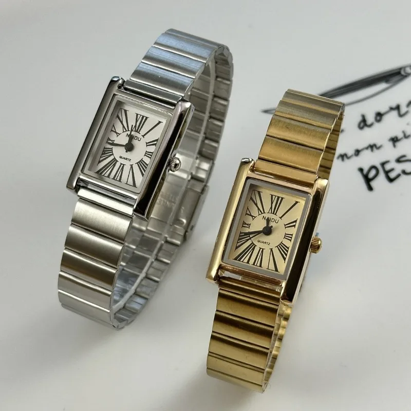 Luxury Watch Vintage - นาฬิกาข้อมือวินเทจสีทองขนาดเล็กสำหรับผู้หญิง นาฬิกาหรูทรงสี่เหลี่ยม นาฬิกาควอตซ์คลาสสิกสำหรับผู้หญิง ดรอปชิปปิ้ง Relojes Para