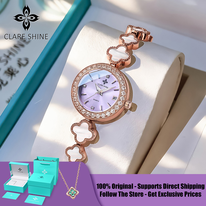 Luxury Watch Quartz - CLARE SHINE 7701 Lucky Series นาฬิกาข้อมือผู้หญิงควอตซ์ลายใบโคลเวอร์สี่แฉกขนาดเล็ก