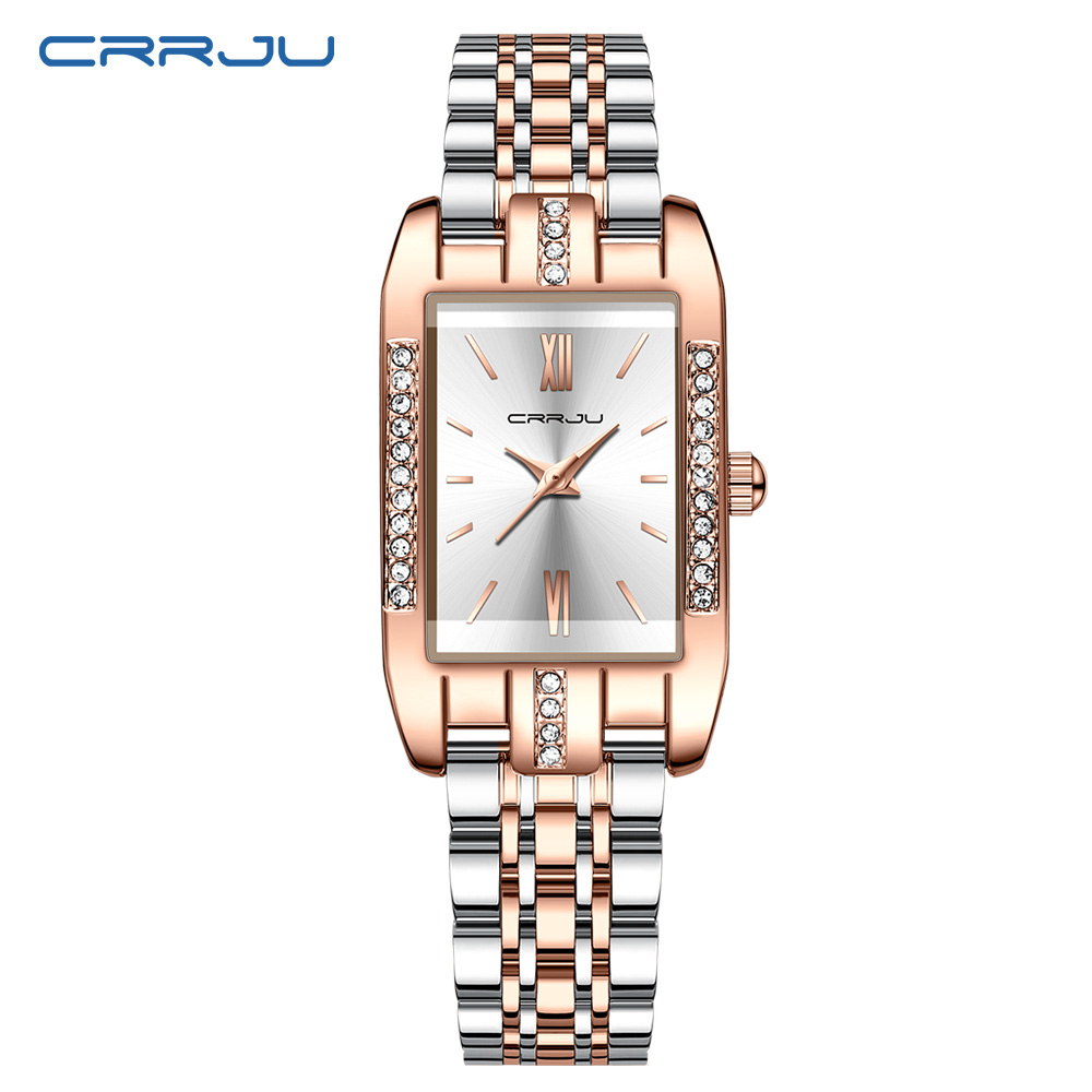 Luxury Watch Deals - CRRJU Luxury Square นาฬิกาผู้หญิงกันน้ําสแตนเลสสุภาพสตรีนาฬิกาควอตซ์ Elegant นาฬิกาผู้หญิงแฟชั่น