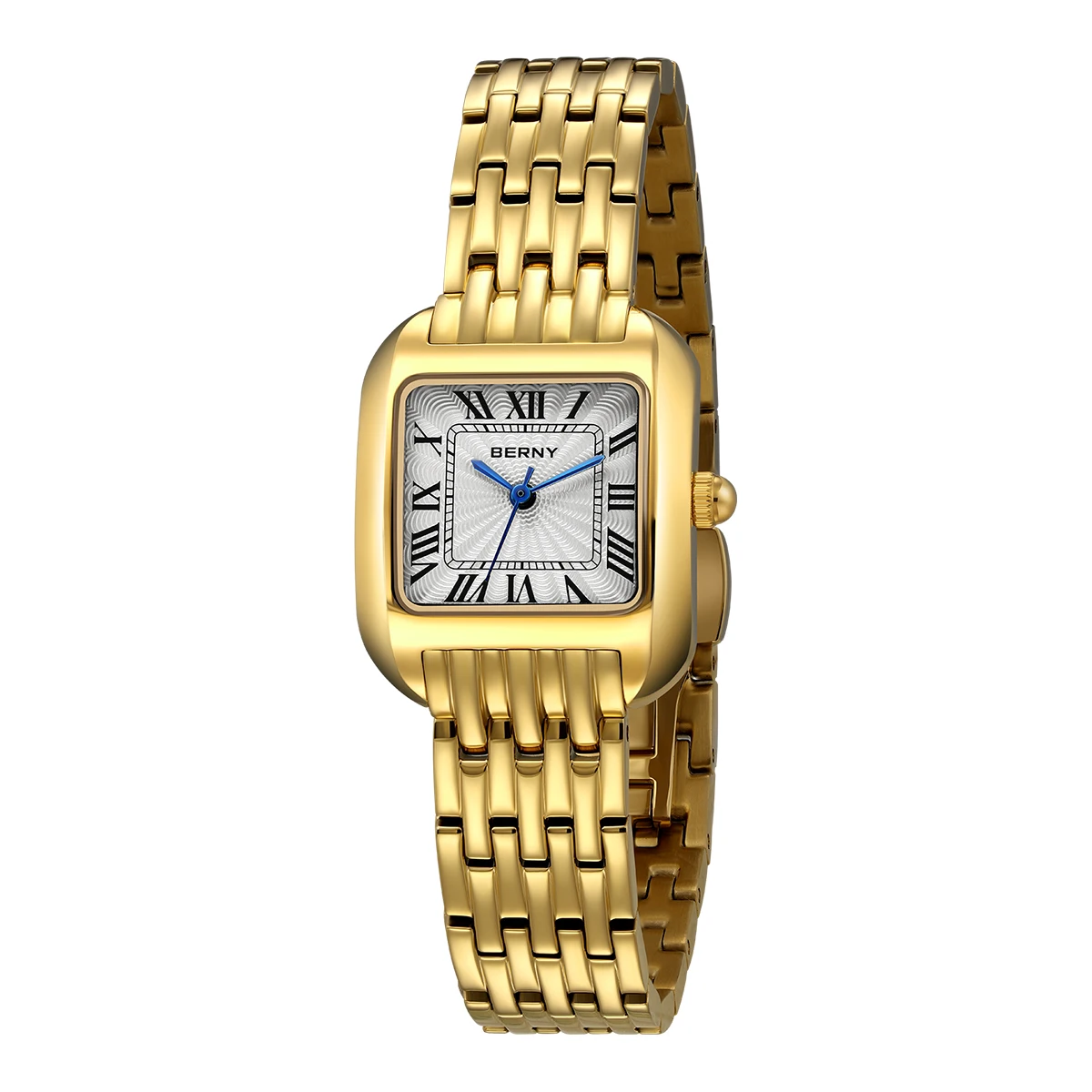 Luxury Watch Cartier - BERNY นาฬิกาสีทองทรงสี่เหลี่ยมสำหรับผู้หญิง นาฬิกาควอตซ์สุดหรู นาฬิกาแฟชั่นสแตนเลสสตีล นาฬิกาสีทองขนาดเล็ก นาฬิกาลำลองสำหรับสุภาพสตรี